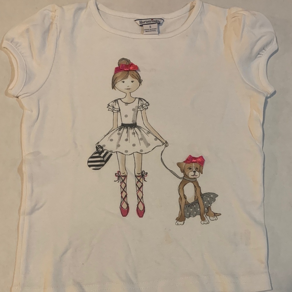 Hartstrings White T-Shirt with Girl and Dog Graphic